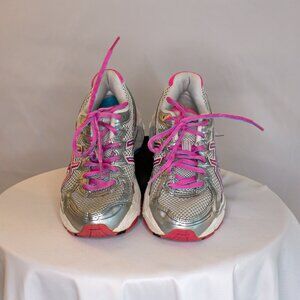 Kid's Silver & Pink Asics GT-2770 athletic shoes